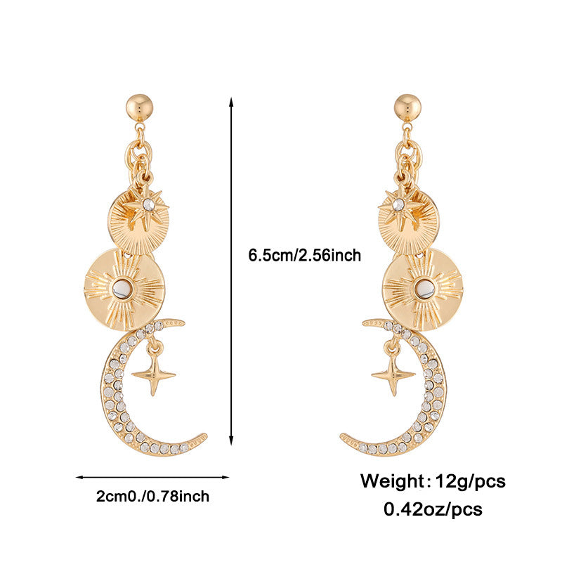 Coin Star Sun Moon Clouds Universe 18K Gold Anti Tarnish Necklace Earring Bracelet Set For Women