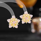 Floral Star Flower Black Green Pink Cubic Zirconia Crystal Anti Tarnish Stud Earring For Women