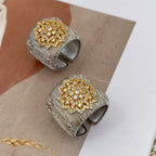 Flower CZ 18K Gold Silver Adjustable Cuff Bracelet Band Ring Bulk