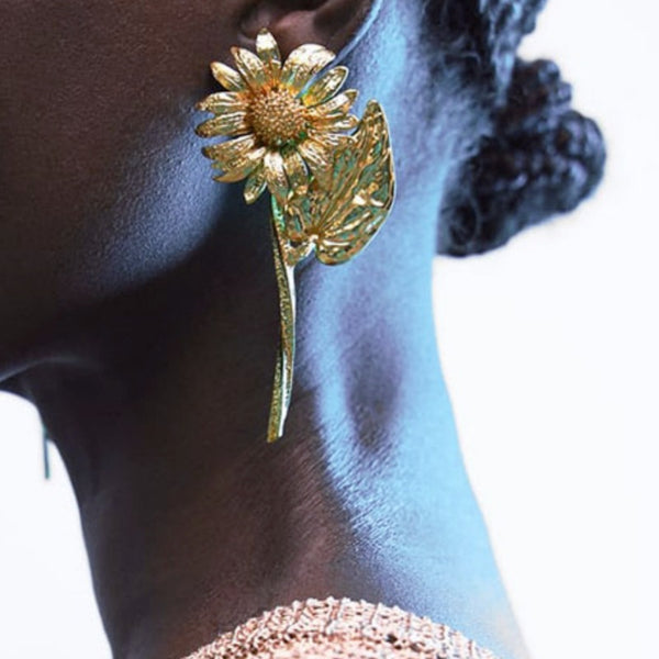 Sun Daisy Flower 18K Gold Plated Tassel Dangler Earring For Women Secondary image