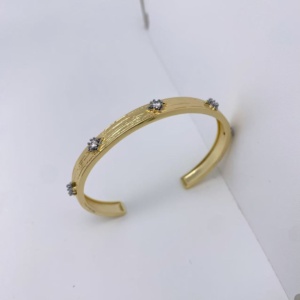 Designer Dual Tone Gold Silver CZ Copper Textured Bracelet Ring Set Bulk