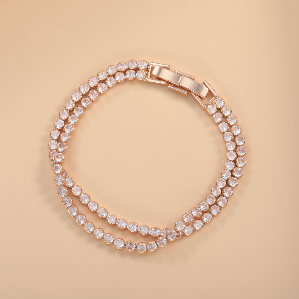 Bulk Double Row Tennis Style Rose Silver Yellow Gold CZ Copper Bracelet