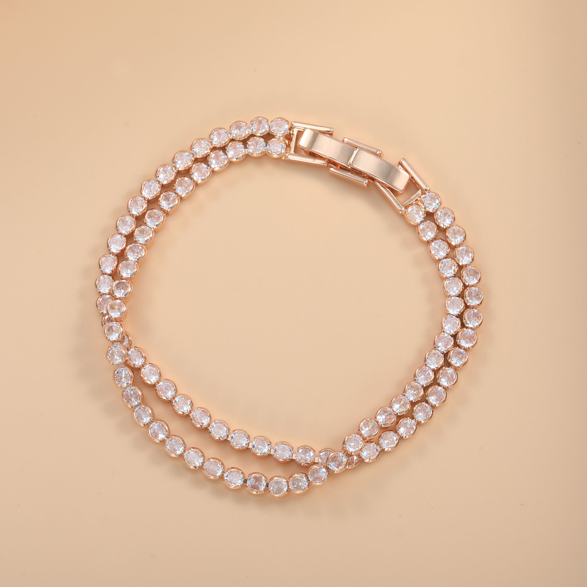 Bulk Double Row Tennis Style Rose Silver Yellow Gold CZ Copper Bracelet