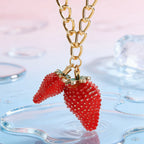 Luxury Strawberry Charm Gold Enamel Copper Necklace Earring Set Bulk