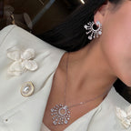 Silver Elegant Sunburst Cubic Zirconia Copper Necklace Combo Set Bulk
