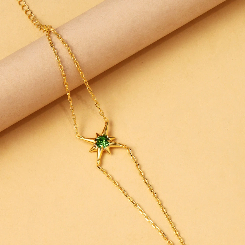 Bulk Green Star Gold Plated Cubic Zirconia Brass Bracelet For Women
