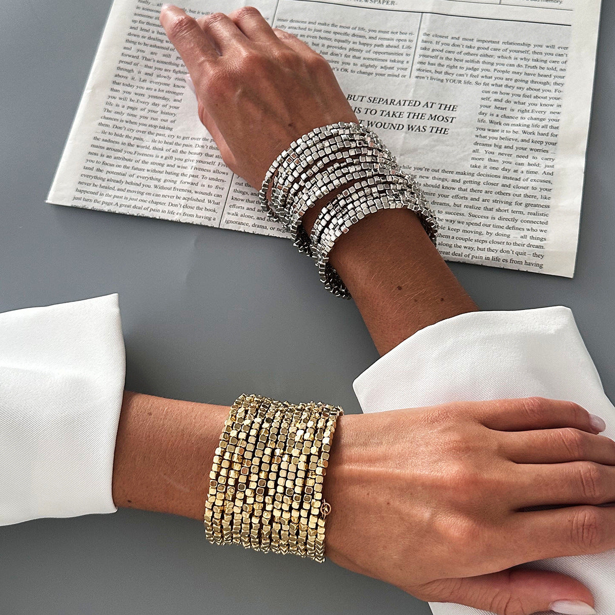 Heavy Look Square Stone Style Gold Silver Plated Beads Bracelet Bulk