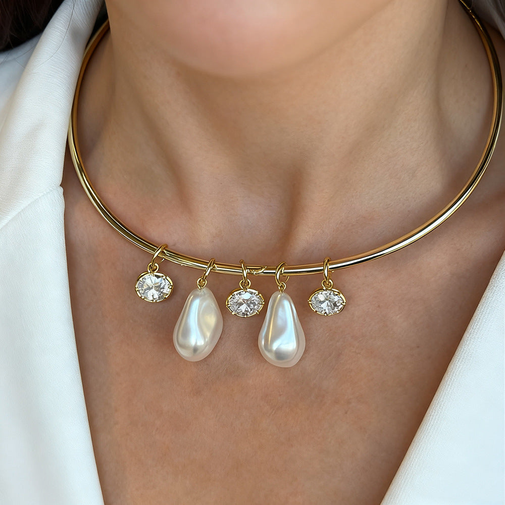 Designer Pearl & CZ Gold Silver Plated CZ Copper Choker Necklace Bulk