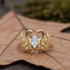 Gold Twin Swan Cubic Zirconia Copper Size Ring For Women Bulk