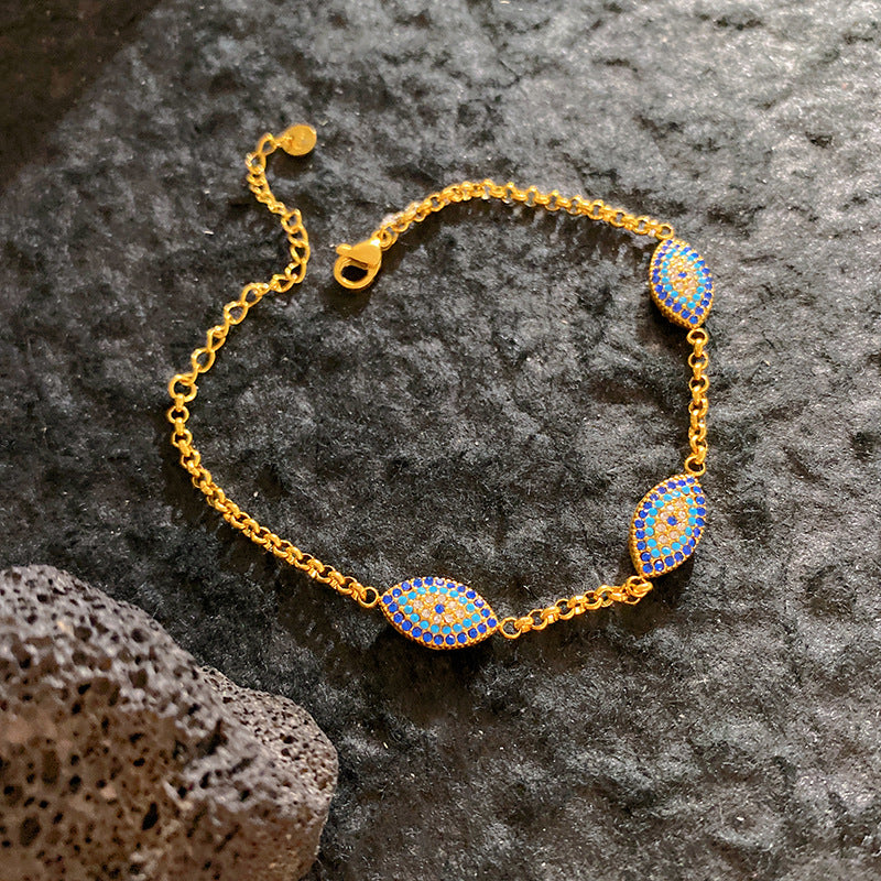 Blue Modern Evil Eye Oval Gold Plated CZ Stainless Steel Bracelet Bulk Secondary image