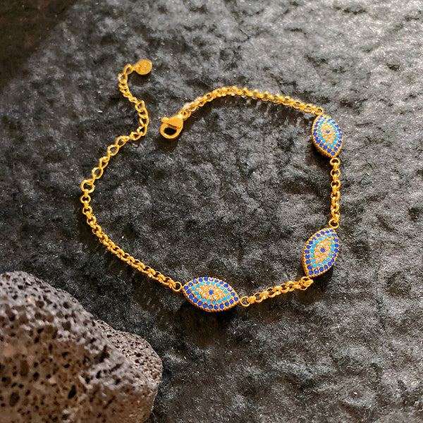 Blue Modern Evil Eye Oval Gold Plated CZ Stainless Steel Bracelet Bulk Secondary image