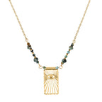 Designer Green Beads Gold Plated Sunburst Stainless Steel Necklace Bulk