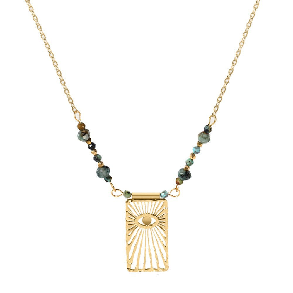 Designer Green Beads Gold Plated Sunburst Stainless Steel Necklace Bulk