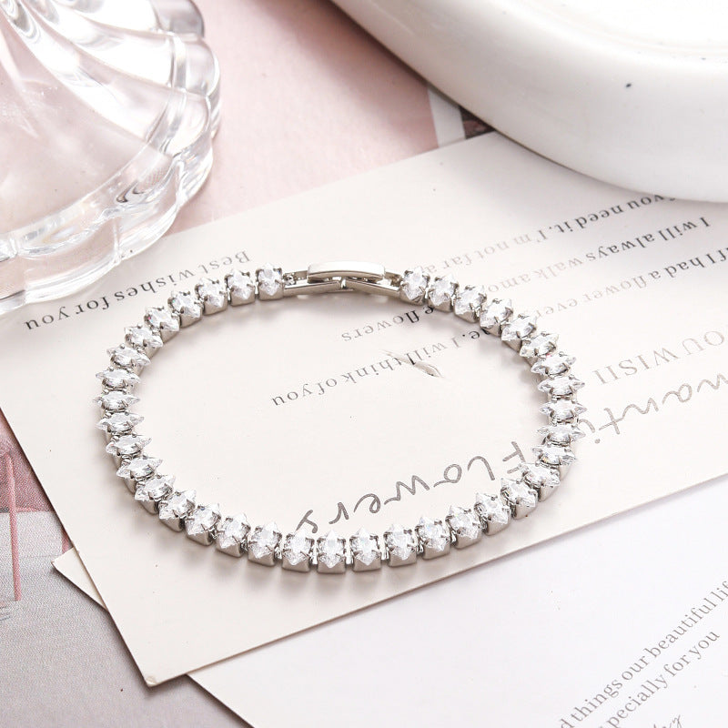 Bulk White Tennis Style Silver Plated CZ Anti Tarnish Brass Bracelet