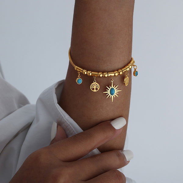 Bulk Charms Sun Gold Plated Turquoise Alloy Bracelet For Women Secondary image