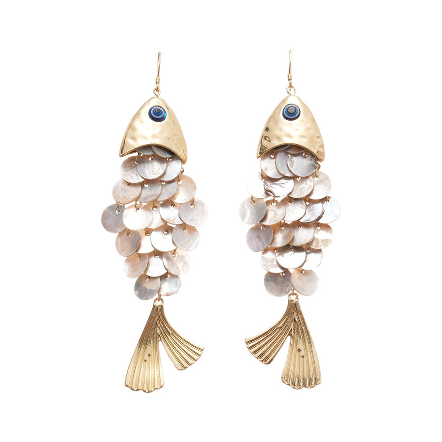 Gold Silver Fish-Shell Mother of Pearl Alloy Dangler Earrings Bulk