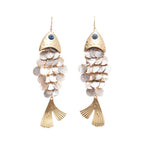 Gold Silver Fish-Shell Mother of Pearl Alloy Dangler Earrings Bulk