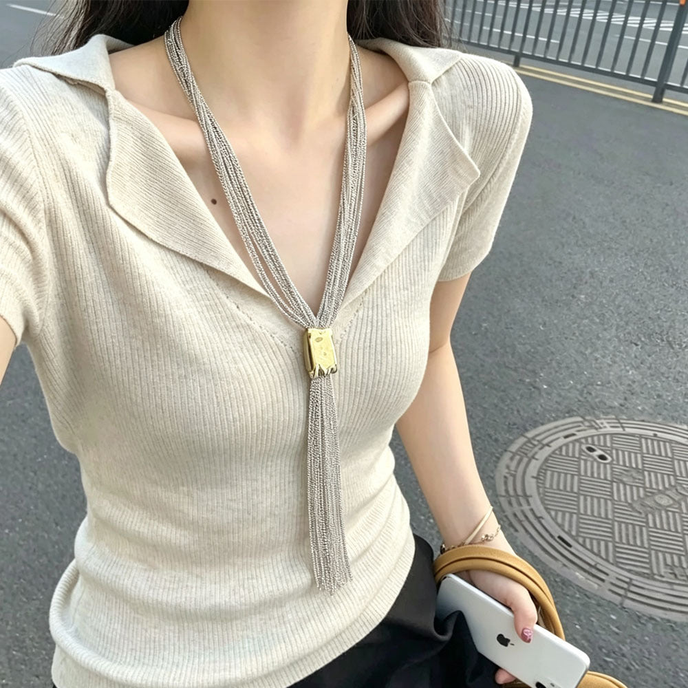 Dual Tone Multi Strand Tassel Gold Silver Plated Copper Necklace Bulk