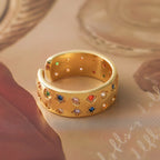 Rainbow 18K Gold Cubic Zirconia Anti Tarnish Free Size Band Ring Bulk