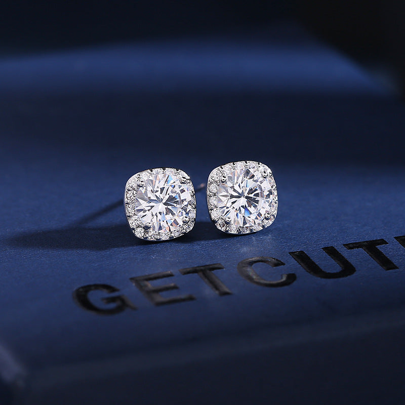 Bulk Square Silver CZ Halo Stud Earrings â€“ Anti Tarnish Copper