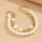 Ball 18K Gold Silver Pearl Anti Tarnish Dual Layer Necklace Women Bulk