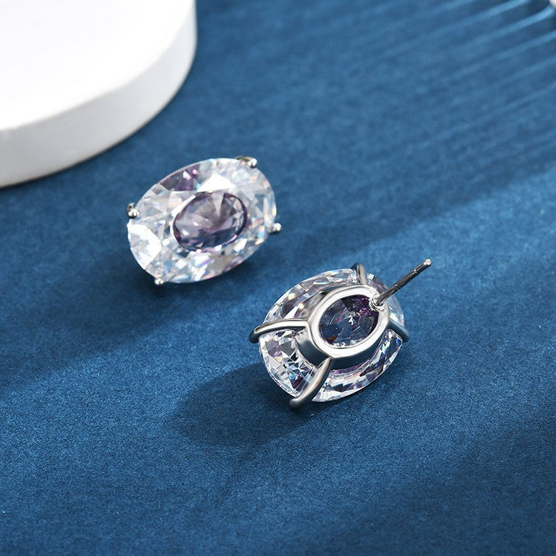 Silver Oval Cubic Zirconia Anti Tarnish Copper Stud Earrings Women Bulk