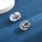 Silver Oval Cubic Zirconia Anti Tarnish Copper Stud Earrings Women Bulk
