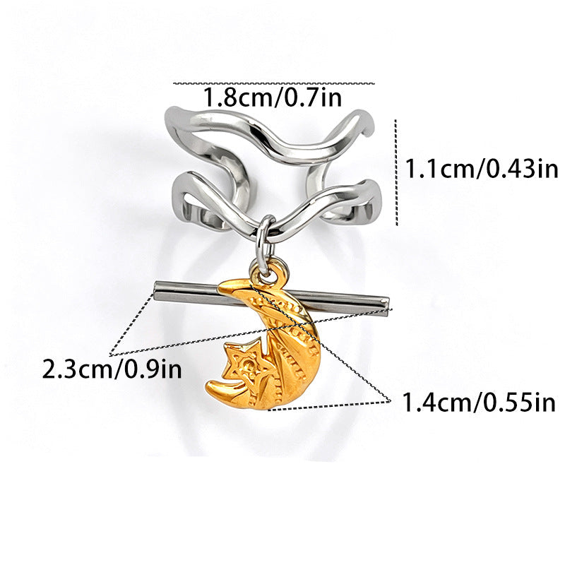 Gold Silver Heart, Crescent & Sun Copper Adjustable Ring For Women Bulk