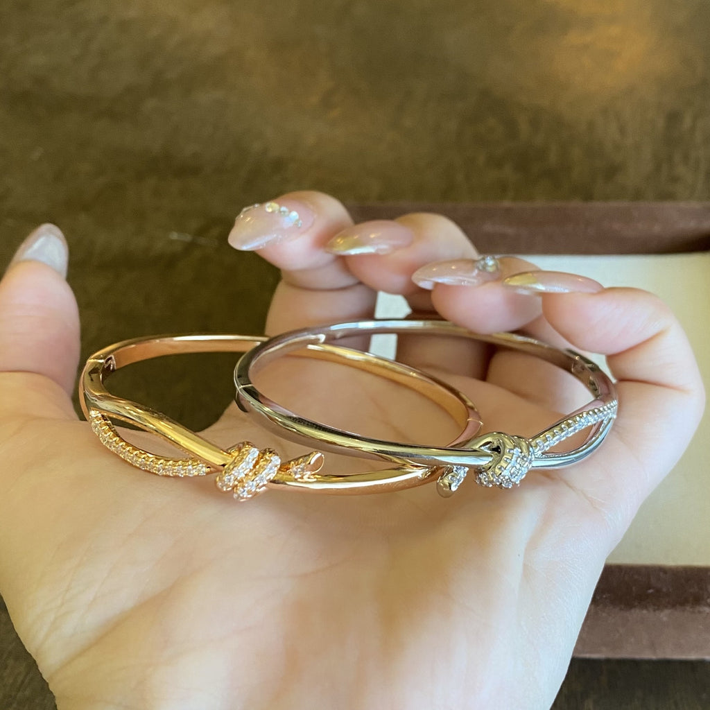 Twisted Knot 18K Gold Silver Cubic Zirconia Kada Bracelet Women Bulk