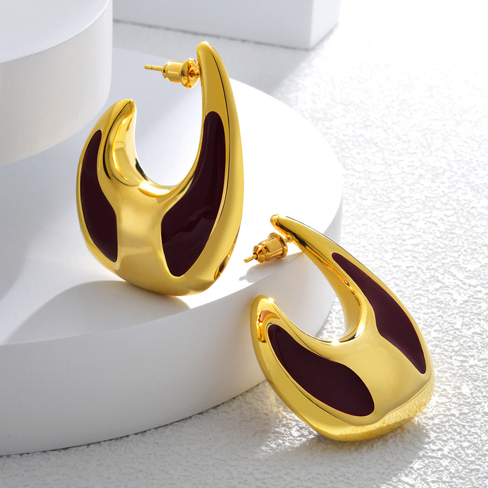 Multi Color Chunky Shape Gold Enamel Copper Hoop Earrings For Women Bulk Secondary image