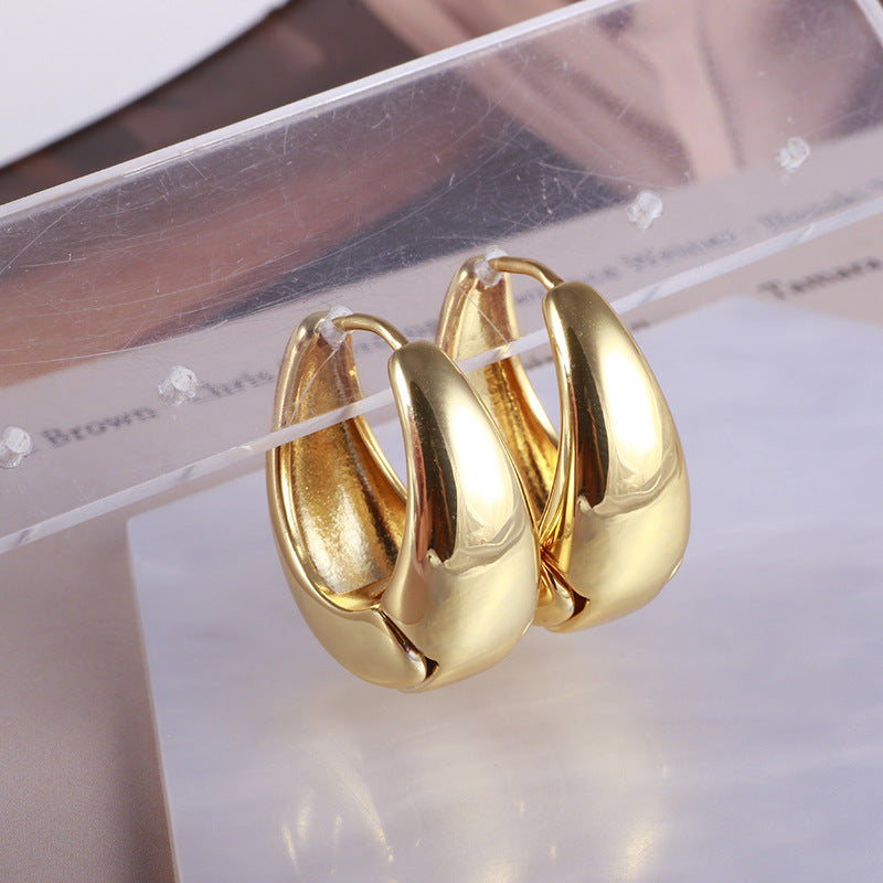 Glossy Oval Crescent 18K Gold Silver Hoop Earring For Women Bulk