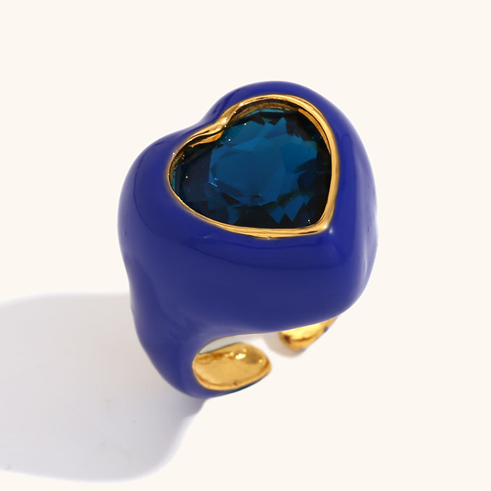Heart Solitaire Enamel Gold Stainless Steel Anti Tarnish Ring Bulk