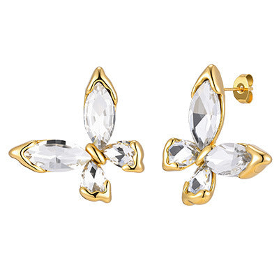 Butterfly With Marquise Cut Gold Anti Tarnish Copper Stud Earrings Bulk