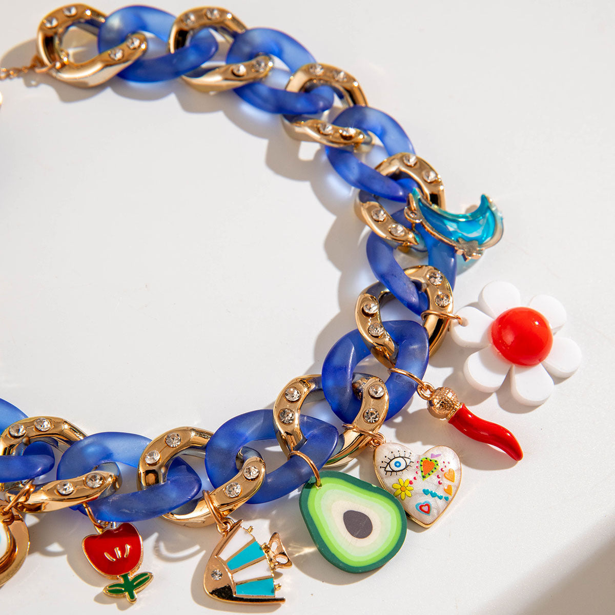 Evil Eye Heart Flower 18K Gold CZ Acrylic Choker Necklace Bulk