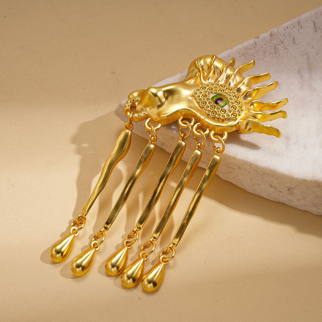 Vintage Artistic Face Style Gold Plated Beads Brooch For Women Bulk