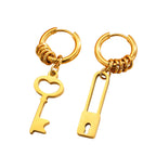 Trendy Lock & Key Charm Gold Silver Plated Alloy Hoop Earrings Bulk
