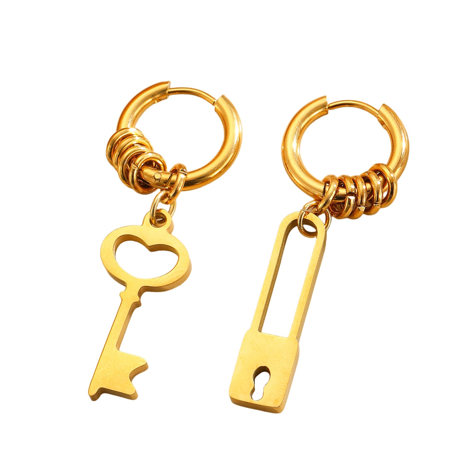 Trendy Lock & Key Charm Gold Silver Plated Alloy Hoop Earrings Bulk