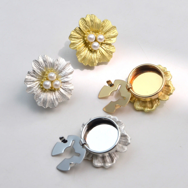 Bulk Flower Petals Gold Silver Pearl Brass Anti Tarnish Button Cover