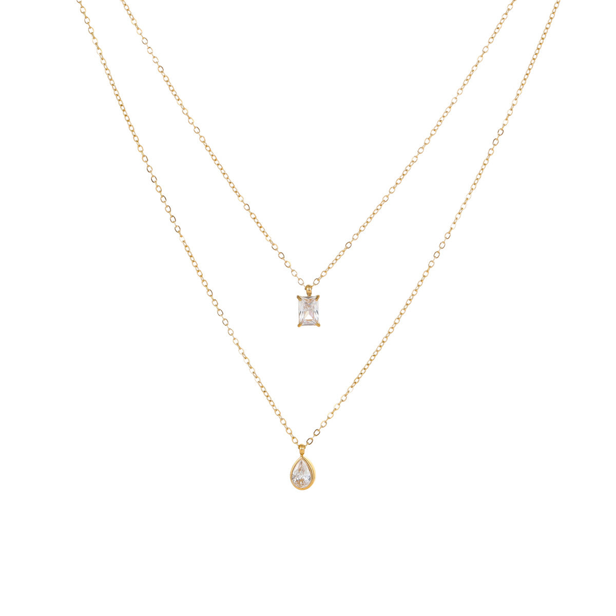 Oval Square CZ Gold Silver Stainless Steel Necklace Pendant Chain Bulk
