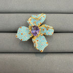 Floral Gold Turquoise Purple CZ Copper Stud Earrings & Ring Set Bulk