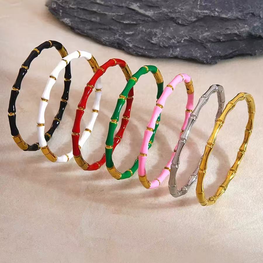 Multi Color Bamboo Style Gold Plated Stainless Steel Bracelet Bulk