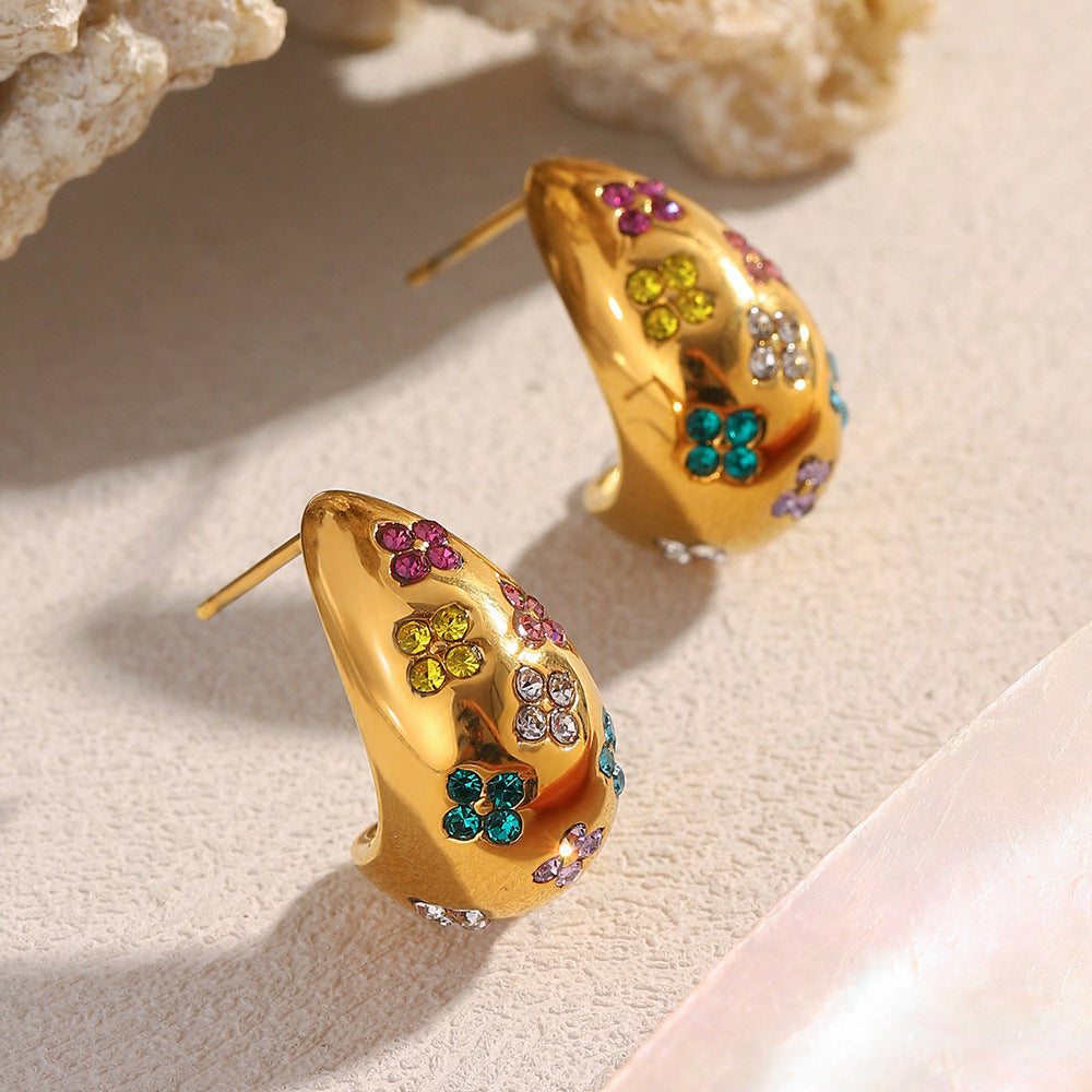 Flower Multi 18K Gold Cubic Zirconia Stainless Steel Stud Earring Bulk Main image
