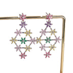 Multi Color Floral Silver CZ Anti Tarnish Copper Dangler Earrings Bulk