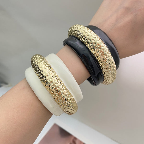 Beaten Finish Black White Gold Anti Tarnish Cuff Kada Bracelet Bulk Main image