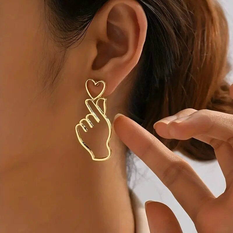 Hand Heart Black Silver 18K Gold Anti Tarnish Dangler Earring Bulk