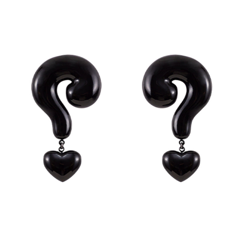 Question Mark Heart Enamel 18K Gold Red Black Anti Tarnish Dangler Drop Earring For Women