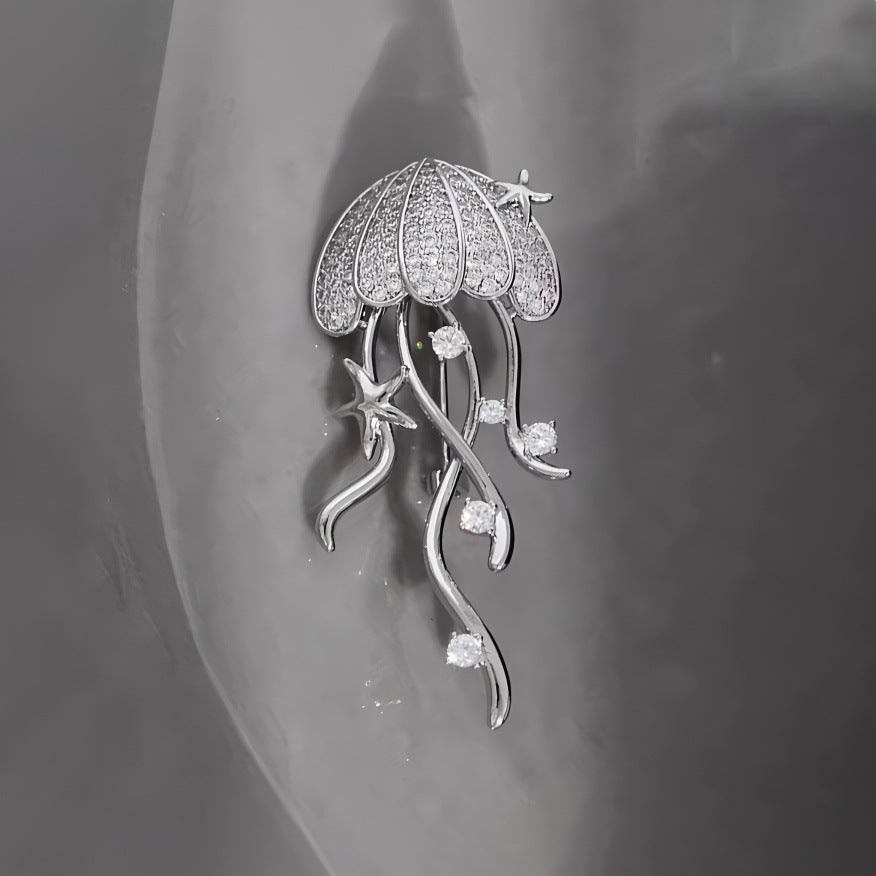 Designer Jellyfish Gold Silver Plated CZ Copper Anti Tarnish Brooch Bulk