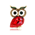 Red Blue Owl Gold Cubic Zirconia Copper Brooch For Women Bulk