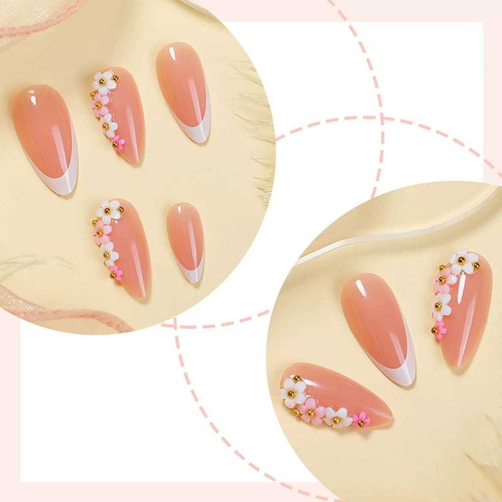 Elegant Floral Peach Pink French Tip Press-On Nails Pack Of 10 Bulk