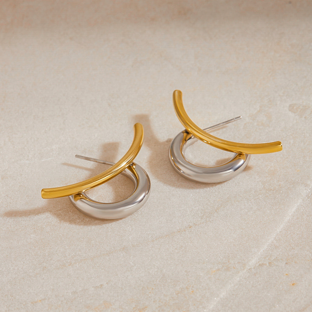 Two Tone Gold Silver Stainless Steel Anti Tarnish Stud Earring Bulk
